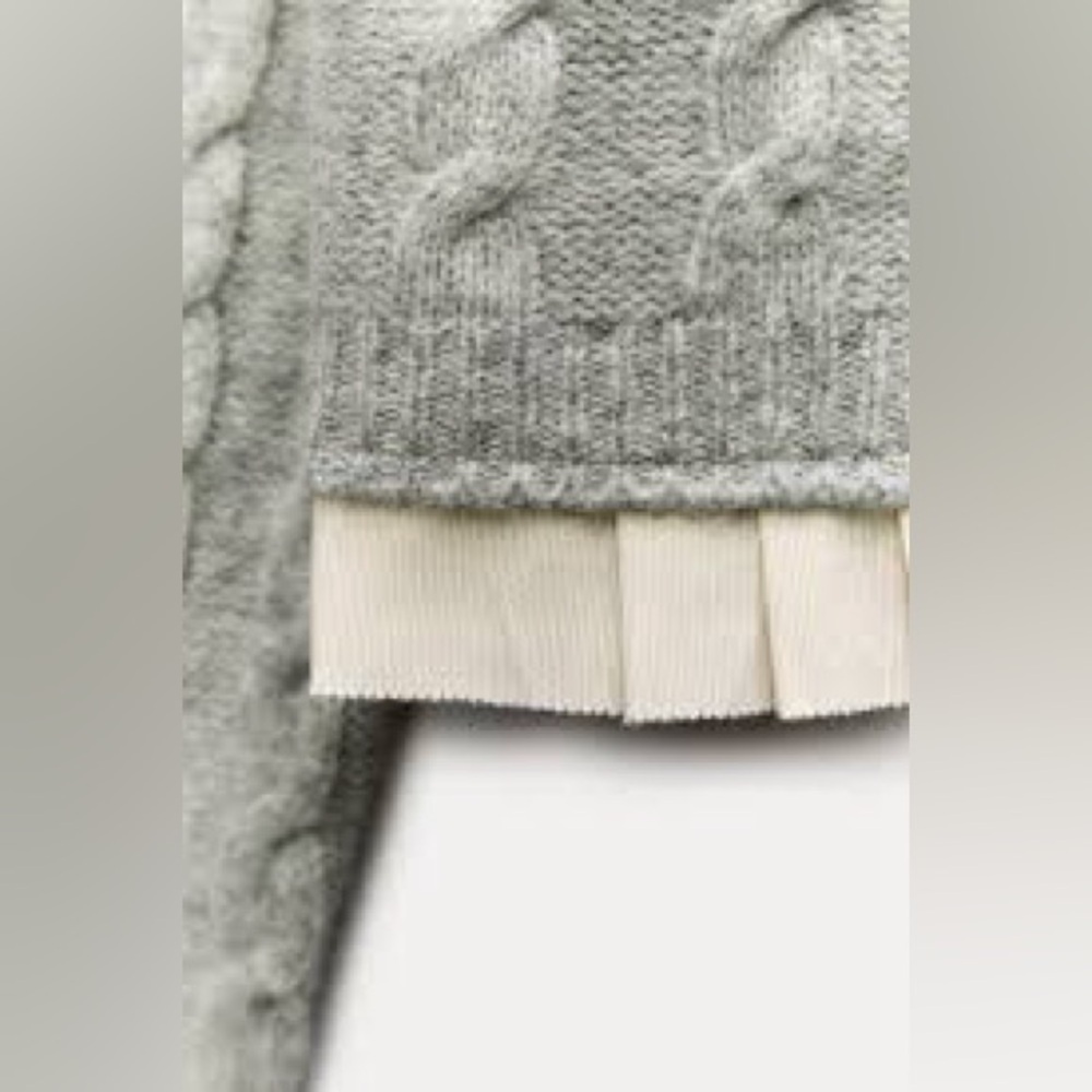 NWT. Zara Grey 100% Wool Cable-Knit Cardigan with Trims. Size L. - Picture 8 of 12